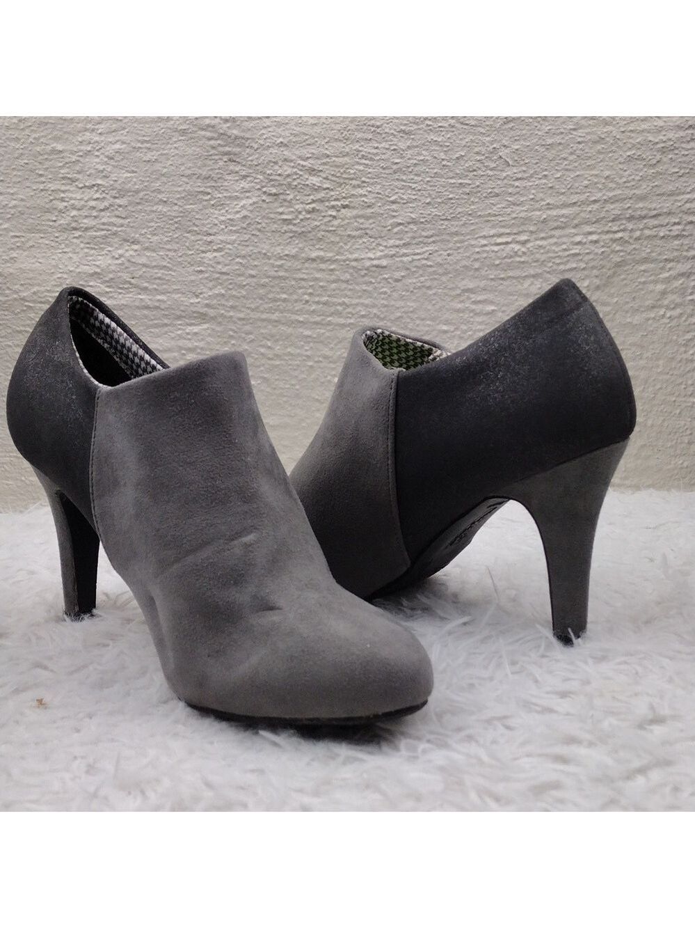 Dexflex Comfort Grey Metallic Suede Fabric Upper Almond Toe Side Zip Ankle Boot